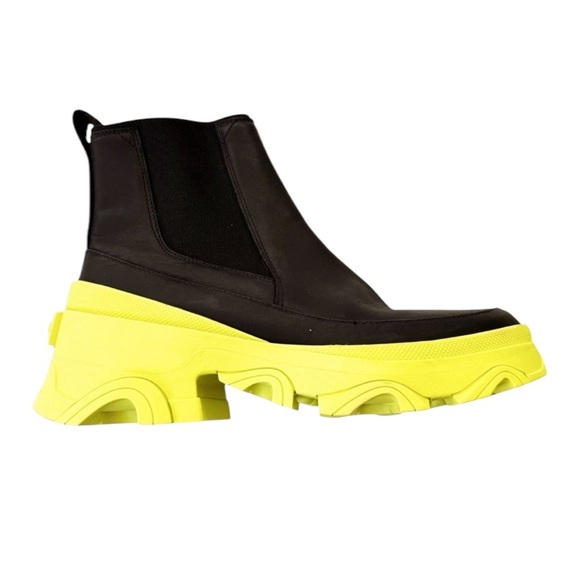 Sorel Waterproof Leather Brex Chelsea Boot Black with Yellow Sole Size 10 NWT - Picture 1 of 9